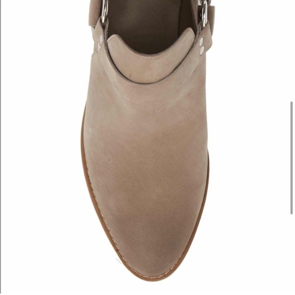 BP Genuine Leather Nude Buckle Detail Stacked Heel Moto Ankle Booties - Picture 5 of 14